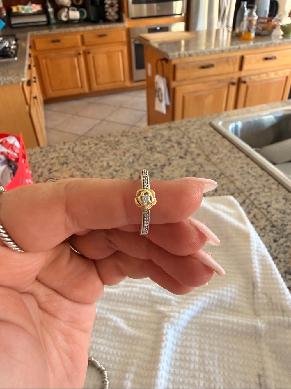 Diamond Delicate Two-Tone Flower Ring with - Gold & Silver